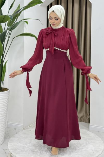 Nevin tesettür abiye elbise Bordo